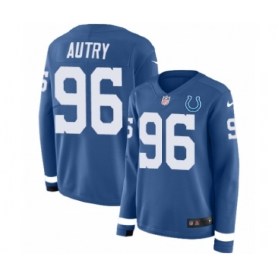 Women's Nike Indianapolis Colts 96 Denico Autry Limited Blue Therma Long Sleeve NFL Jersey