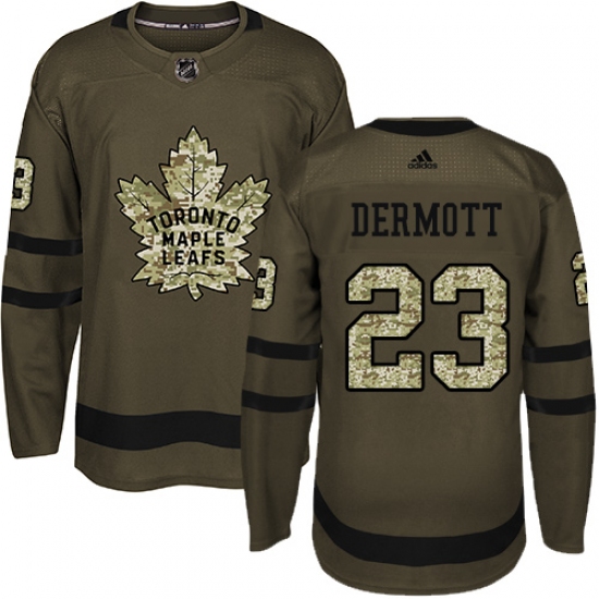Men's Adidas Toronto Maple Leafs 23 Travis Dermott Authentic Green Salute to Service NHL Jersey