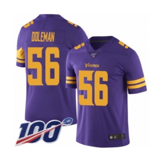 Men's Minnesota Vikings 56 Chris Doleman Limited Purple Rush Vapor Untouchable 100th Season Football Jersey