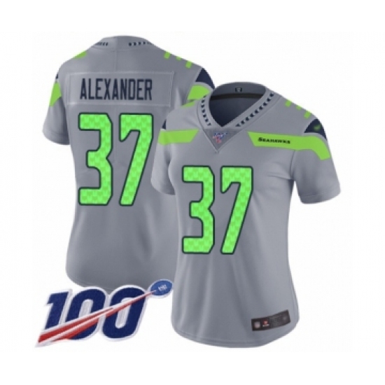 Women's Seattle Seahawks 37 Shaun Alexander Limited Silver Inverted Legend 100th Season Football Jersey