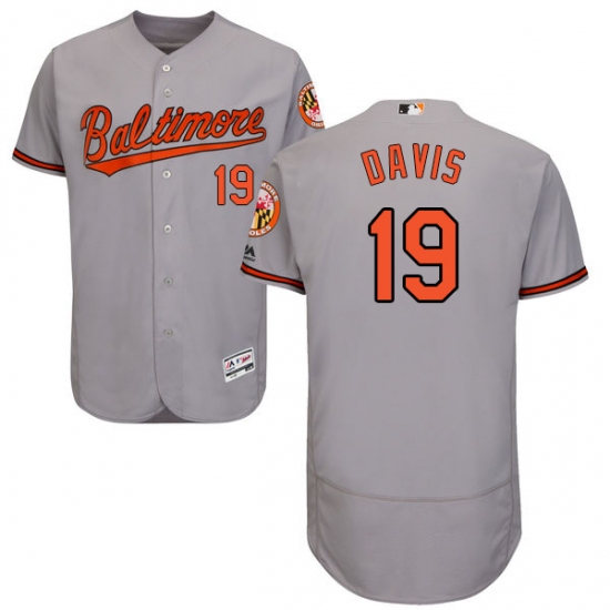 Men's Majestic Baltimore Orioles 19 Chris Davis Grey Road Flex Base Authentic Collection MLB Jersey