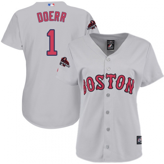 Women's Majestic Boston Red Sox 1 Bobby Doerr Authentic Grey Road 2018 World Series Champions MLB Jersey