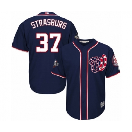 Youth Washington Nationals 37 Stephen Strasburg Authentic Navy Blue Alternate 2 Cool Base 2019 World Series Bound Baseball Jersey