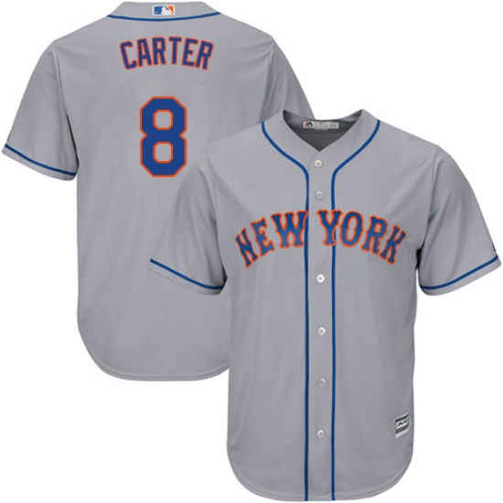 Men's Majestic New York Mets 8 Gary Carter Replica Grey Road Cool Base MLB Jersey