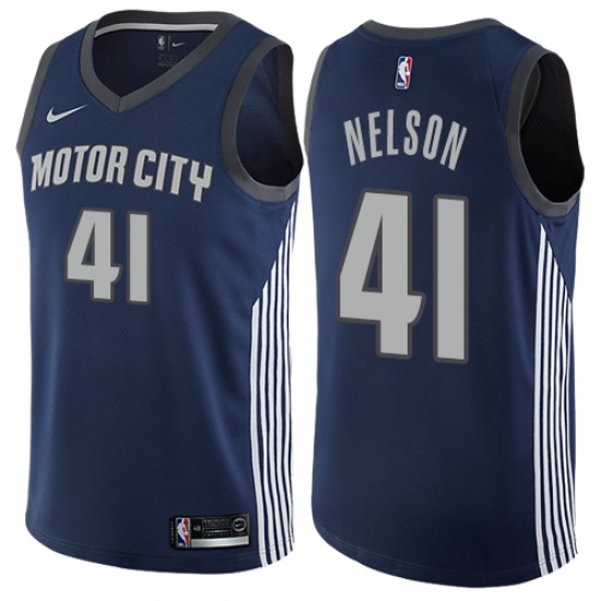 Men's Nike Detroit Pistons 41 Jameer Nelson Authentic Navy Blue NBA Jersey - City Editionion