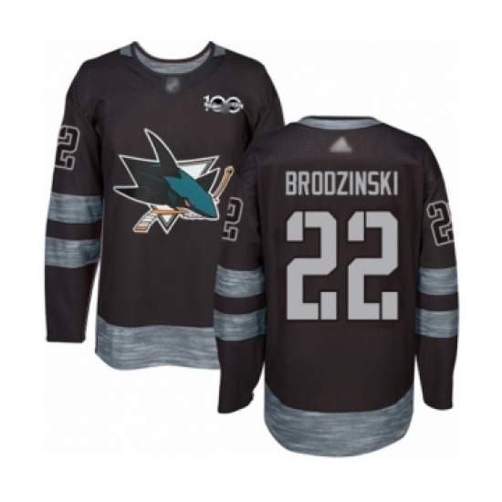 Men's San Jose Sharks 22 Jonny Brodzinski Authentic Black 1917-2017 100th Anniversary Hockey Jersey