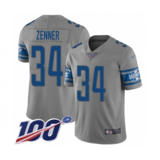 Youth Detroit Lions 34 Zach Zenner Limited Gray Inverted Legend 100th Season Football Jersey