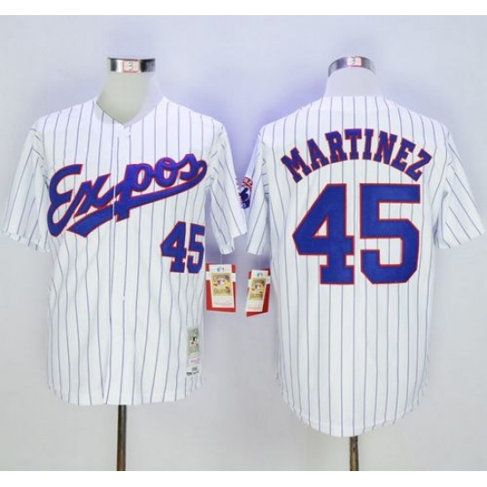 Mitchell And Ness 1982 Expos 45 Pedro Martinez White(Black Strip) Throwback Stitched Baseball Jersey