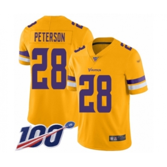 Youth Minnesota Vikings 28 Adrian Peterson Limited Gold Inverted Legend 100th Season Football Jersey