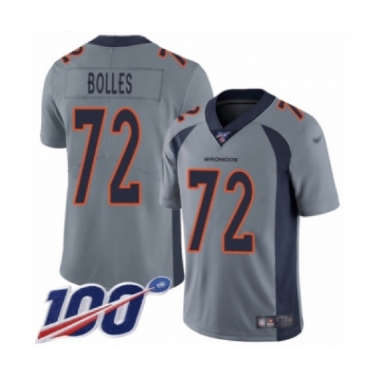 Men's Denver Broncos 72 Garett Bolles Limited Silver Inverted Legend 100th Season Football Jersey