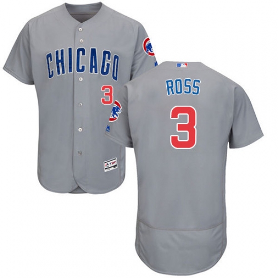 Men's Majestic Chicago Cubs 3 David Ross Grey Road Flexbase Authentic Collection MLB Jersey