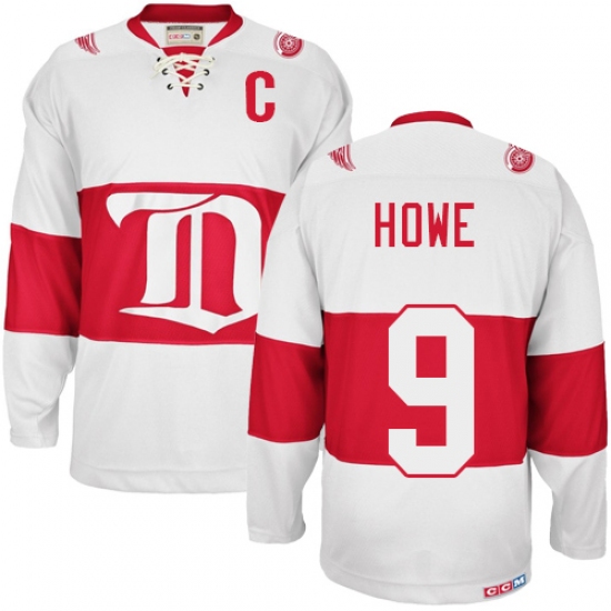 Men's CCM Detroit Red Wings 9 Gordie Howe Authentic White Winter Classic Throwback NHL Jersey