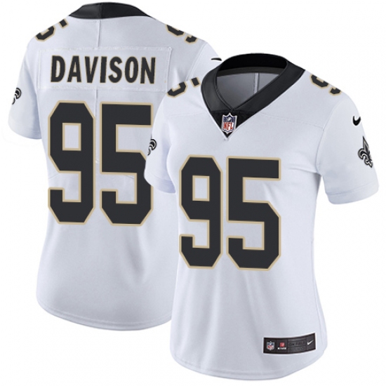 Women's Nike New Orleans Saints 95 Tyeler Davison White Vapor Untouchable Limited Player NFL Jersey