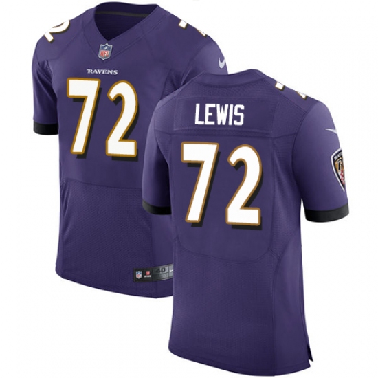 Men's Nike Baltimore Ravens 72 Alex Lewis Elite Purple Team Color NFL Jersey