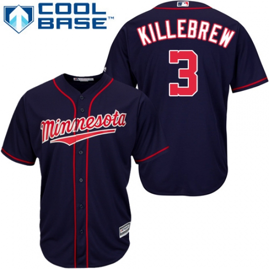 Men's Majestic Minnesota Twins 3 Harmon Killebrew Replica Navy Blue Alternate Road Cool Base MLB Jersey