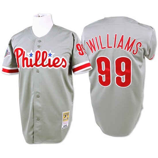 Men's Mitchell and Ness Philadelphia Phillies 99 Mitch Williams Authentic Grey Throwback MLB Jersey