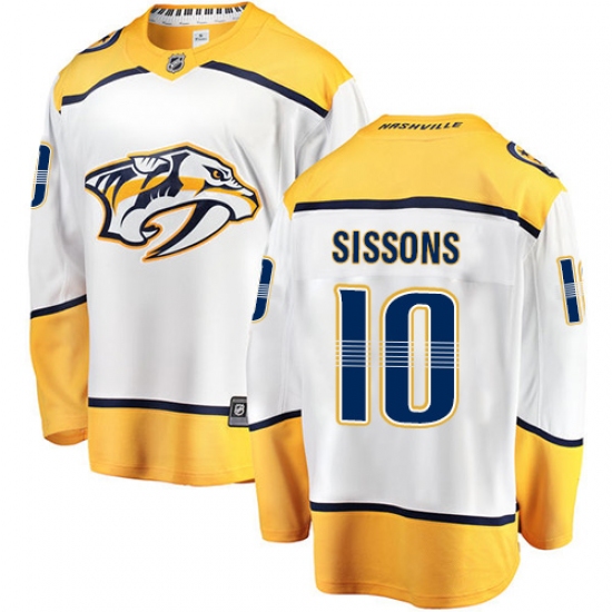 Youth Nashville Predators 10 Colton Sissons Fanatics Branded White Away Breakaway NHL Jersey