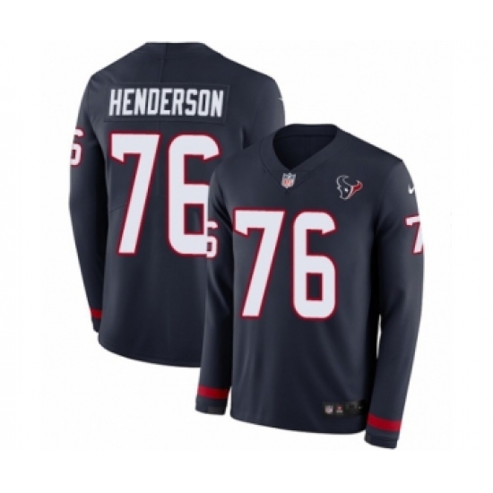 Men's Nike Houston Texans 76 Seantrel Henderson Limited Navy Blue Therma Long Sleeve NFL Jersey