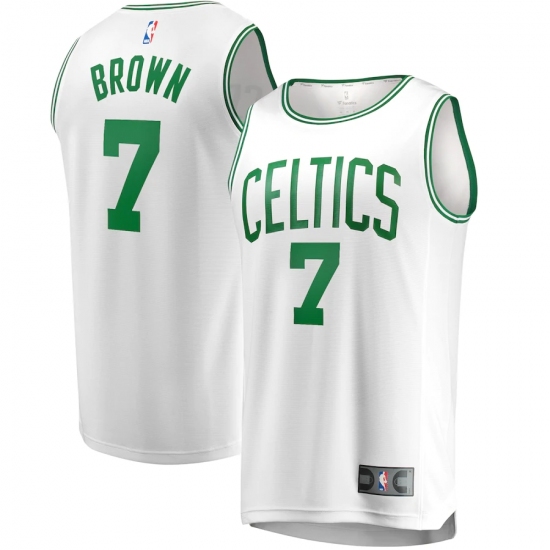 Men's Boston Celtics 7 Jaylen Brown Fanatics Branded White 2020-21 Fast Break Replica Jersey