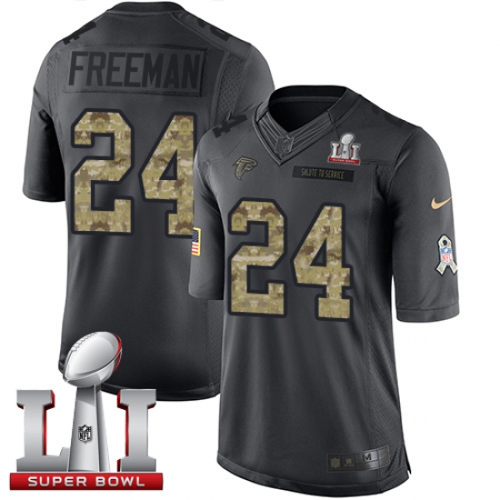 Men's Nike Atlanta Falcons 24 Devonta Freeman Limited Black 2016 Salute to Service Super Bowl LI 51 NFL Jersey