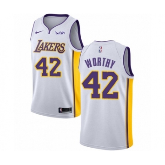 Men's Los Angeles Lakers 42 James Worthy Authentic White Basketball Jersey - Association Edition