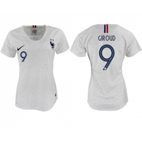 Women's France 9 Giroud Away Soccer Country Jersey