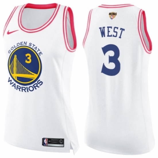 Women's Nike Golden State Warriors 3 David West Swingman White/Pink Fashion 2018 NBA Finals Bound NBA Jersey