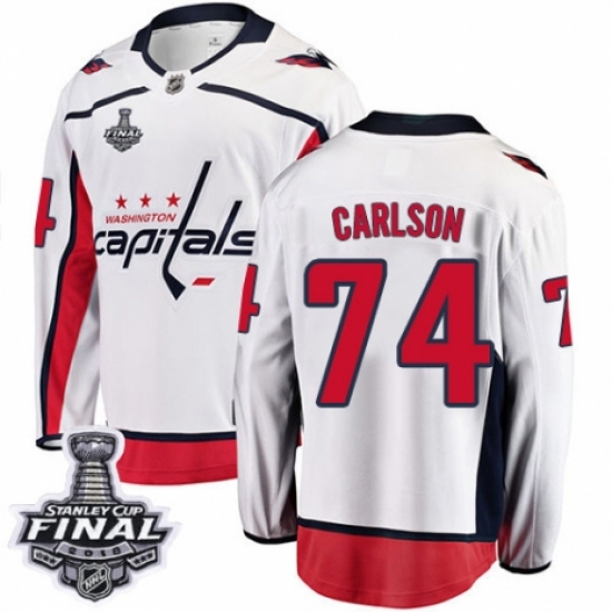 Men's Washington Capitals 74 John Carlson Fanatics Branded White Away Breakaway 2018 Stanley Cup Final NHL Jersey