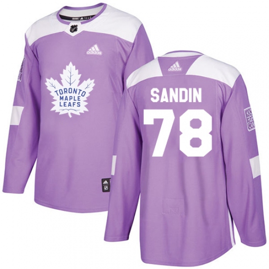 Men's Adidas Toronto Maple Leafs 78 Rasmus Sandin Authentic Purple Fights Cancer Practice NHL Jersey