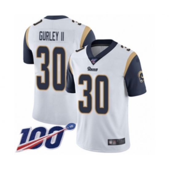 Men's Los Angeles Rams 30 Todd Gurley White Vapor Untouchable Limited Player 100th Season Football Jersey