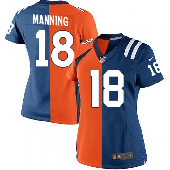 Women's Nike Indianapolis Colts 18 Peyton Manning Elite Royal Blue/Orange Split Fashion NFL Jersey