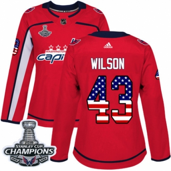 Women's Adidas Washington Capitals 43 Tom Wilson Authentic Red USA Flag Fashion 2018 Stanley Cup Final Champions NHL Jersey