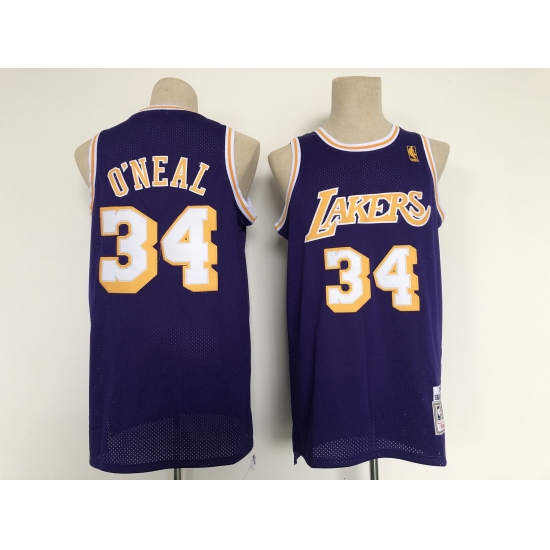 Men's Los Angeles Lakers 34 Shaquille O'Neal Purple Throwback Basketball Jersey