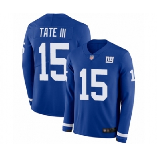 Youth New York Giants 15 Golden Tate III Limited Royal Blue Therma Long Sleeve Football Jersey