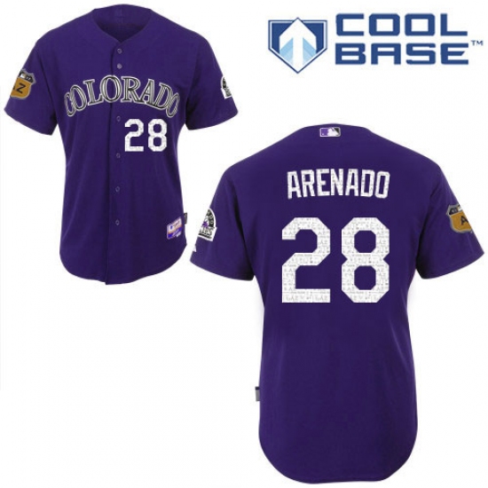 Youth Majestic Colorado Rockies 28 Nolan Arenado Authentic Purple 2017 Spring Training Cool Base MLB Jersey