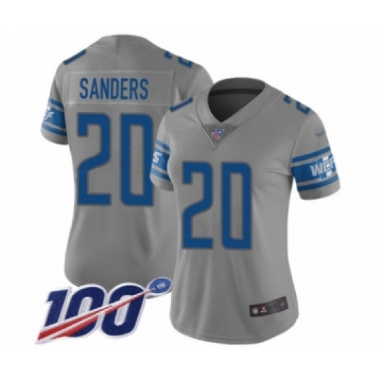 Women's Detroit Lions 20 Barry Sanders Limited Gray Inverted Legend 100th Season Football Jersey