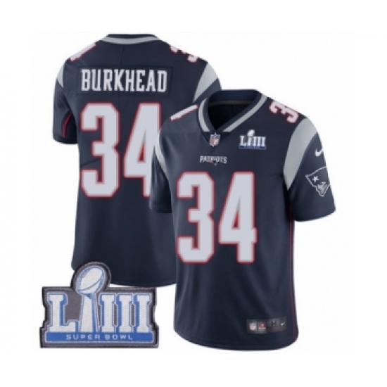 Youth Nike New England Patriots 34 Rex Burkhead Navy Blue Team Color Vapor Untouchable Limited Player Super Bowl LIII Bound NFL Jersey