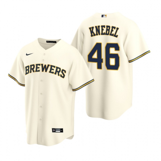 Men's Nike Milwaukee Brewers 46 Corey Knebel Cream Home Stitched Baseball Jersey