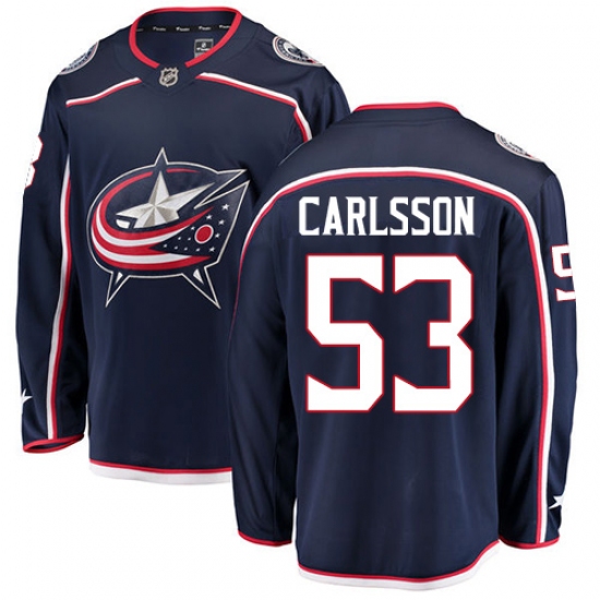 Men's Columbus Blue Jackets 53 Gabriel Carlsson Fanatics Branded Navy Blue Home Breakaway NHL Jersey