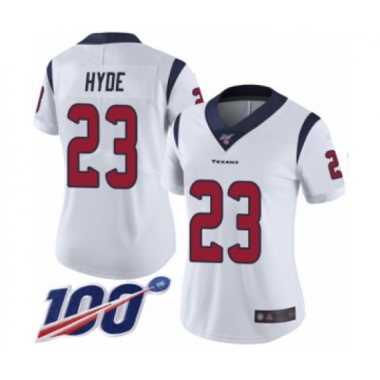 Women's Houston Texans 23 Carlos Hyde White Vapor Untouchable Limited Player 100th Season Football Jersey