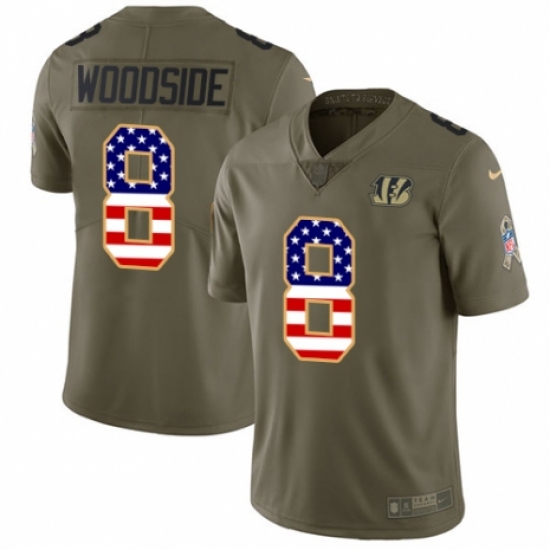 Men's Nike Cincinnati Bengals 8 Logan Woodside Limited Olive/USA Flag 2017 Salute to Service NFL Jersey