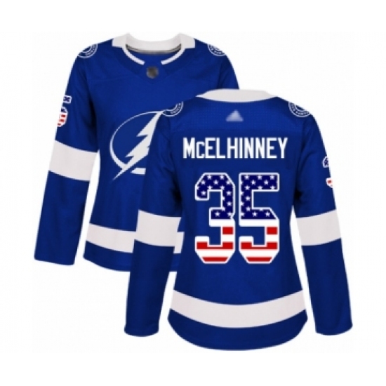 Women's Tampa Bay Lightning 35 Curtis McElhinney Authentic Blue USA Flag Fashion Hockey Jersey