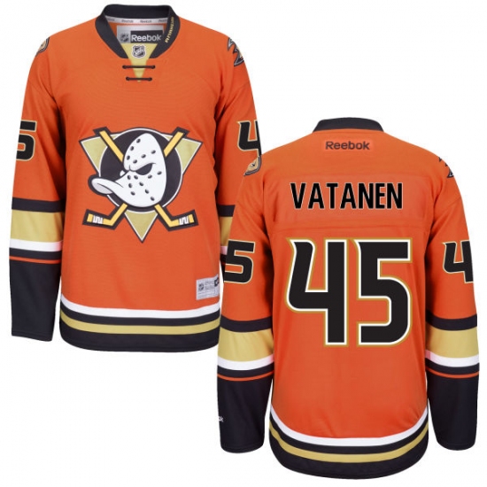 Men's Reebok Anaheim Ducks 45 Sami Vatanen Authentic Orange Third NHL Jersey