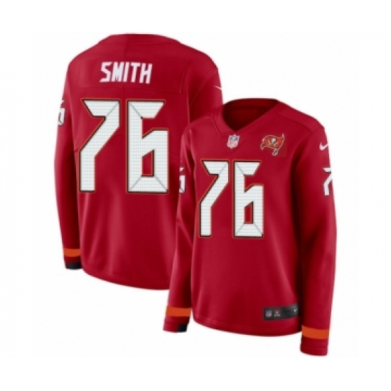 Women's Nike Tampa Bay Buccaneers 76 Donovan Smith Limited Red Therma Long Sleeve NFL Jersey