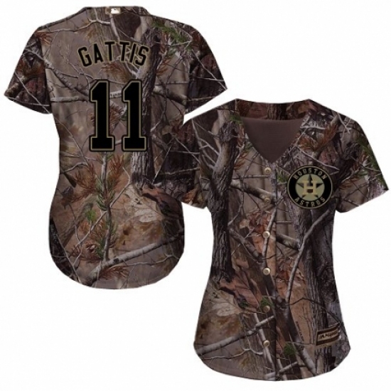 Women's Majestic Houston Astros 11 Evan Gattis Authentic Camo Realtree Collection Flex Base MLB Jersey