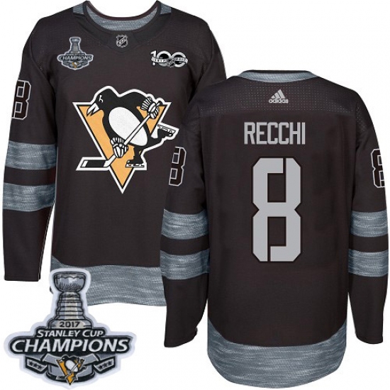 Men's Adidas Pittsburgh Penguins 8 Mark Recchi Premier Black 1917-2017 100th Anniversary 2017 Stanley Cup Champions NHL Jersey