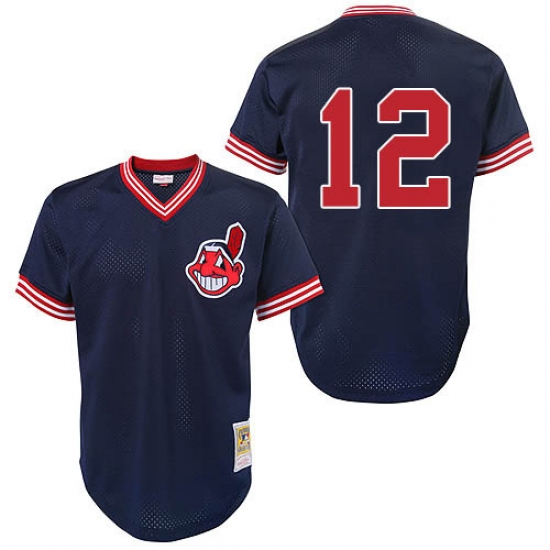 Men's Mitchell and Ness Cleveland Indians 12 Francisco Lindor Authentic Blue Throwback MLB Jersey
