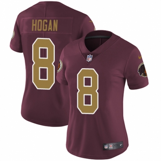 Women's Nike Washington Redskins 8 Kevin Hogan Burgundy Red/Gold Number Alternate 80TH Anniversary Vapor Untouchable Elite Player NFL Jersey