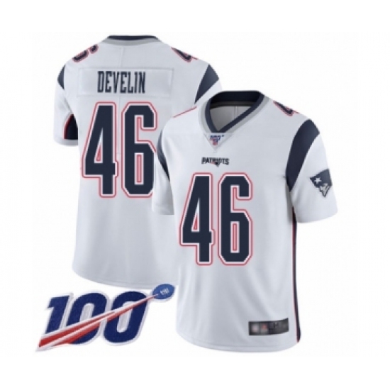 Men's New England Patriots 46 James Develin White Vapor Untouchable Limited Player 100th Season Football Jersey