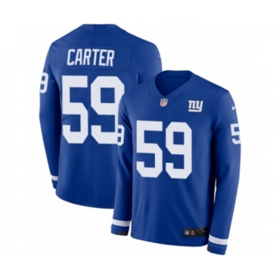 Men's Nike New York Giants 59 Lorenzo Carter Limited Royal Blue Therma Long Sleeve NFL Jersey